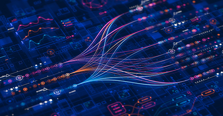 Convolutional_1 • Andrew Roche AI Colorful network lines flow across a dark digital interface with data charts, symbolizing AI data processing or neural network pathways.